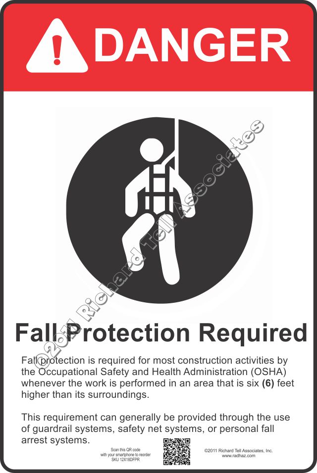7023465550 12x18 DANGER FALL PROTECTION REQUIRED Sign