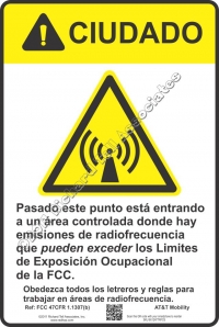 8x12 AT&T RF CAUTION SPANISH Sign