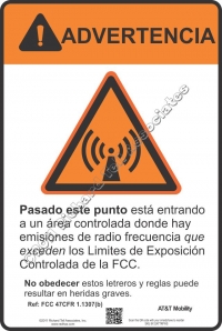 8x12 AT&T RF WARNING SPANISH Sign